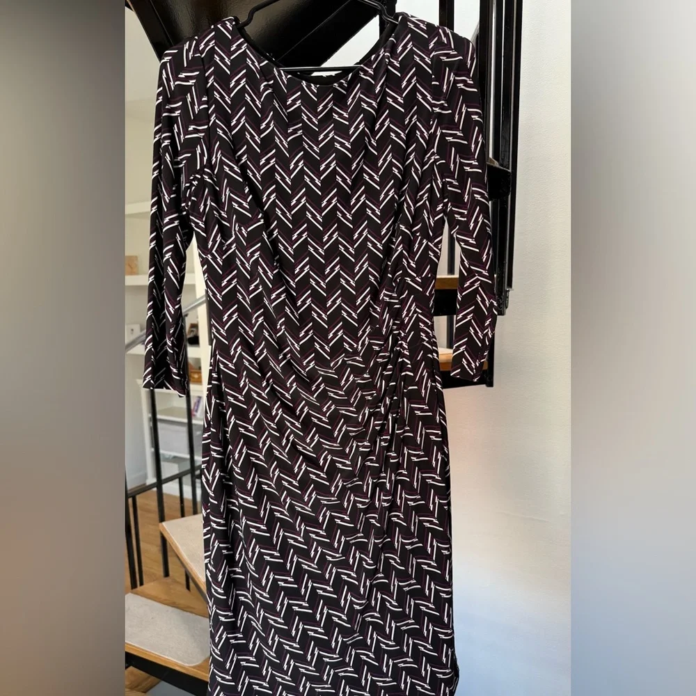 Ralph Lauren Womens Black Herringbone 3/4 Sleeve Jewel Neck dress 10 - Picture 4 of 5